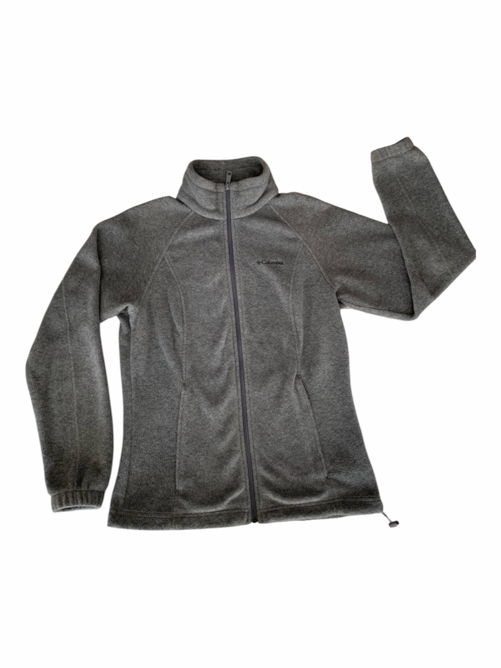 Columbia Gray Full Zip Fleece Jacket Women's Size Small Cinch Toggle Hem Pockets